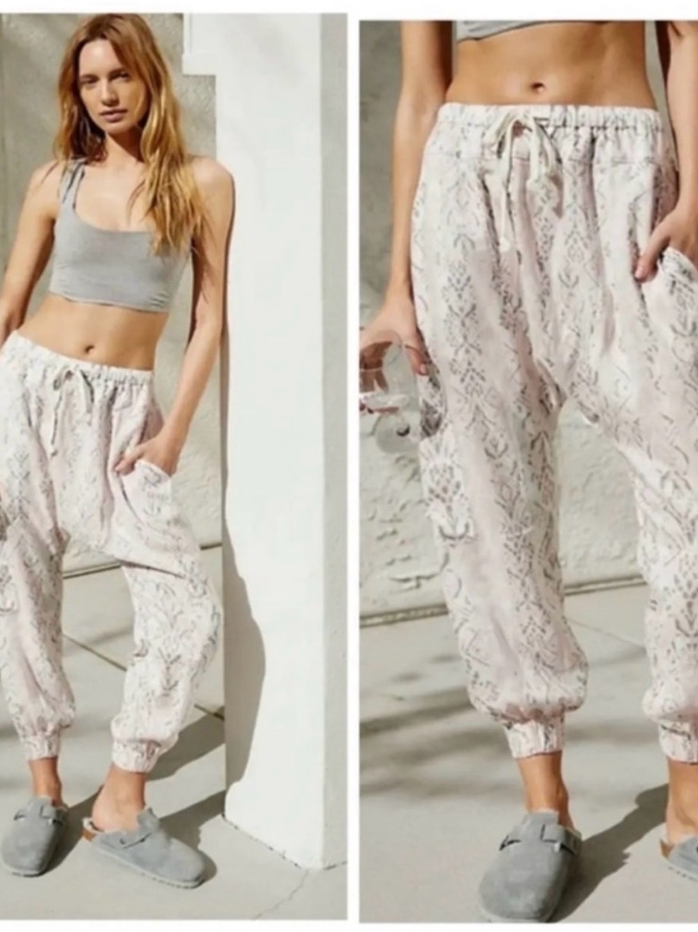 Free People Pale Blush Rise to the Sun Drawstring Boho Festival Harem Pants Med